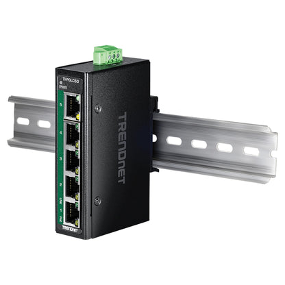 TRENDnet TI-PGLC50 5-Port Gigabit PoE+ Industrial DIN-Rail Mini Switch