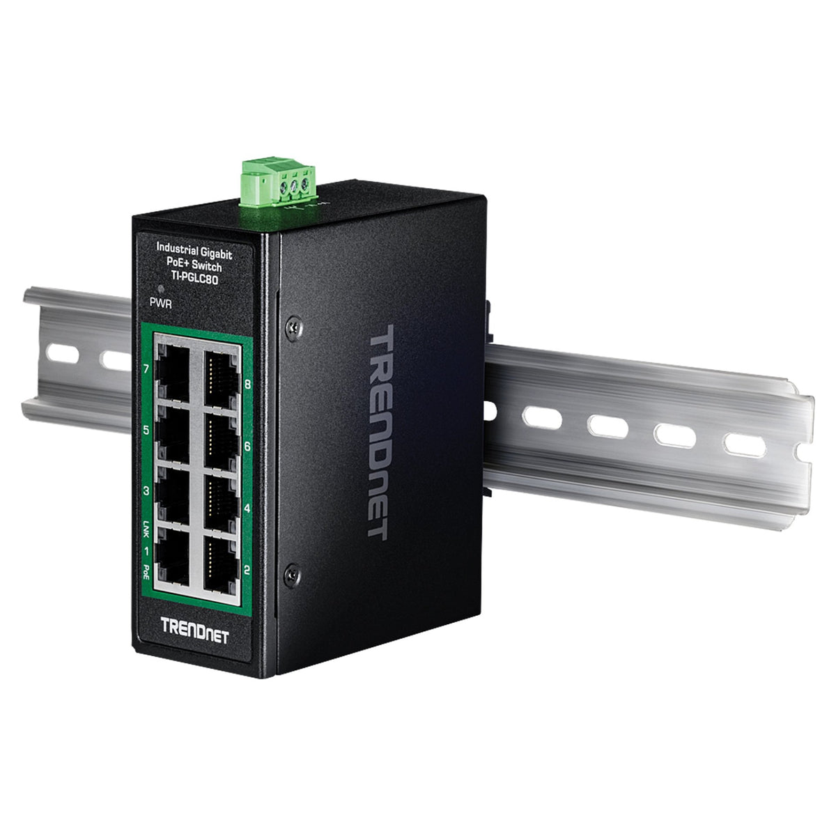TRENDnet TI-PGLC80 8-Port Gigabit PoE+ Industrial DIN-Rail Mini Switch