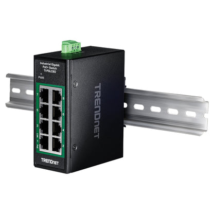 TRENDnet TI-PGLC80 8-Port Gigabit PoE+ Industrial DIN-Rail Mini Switch