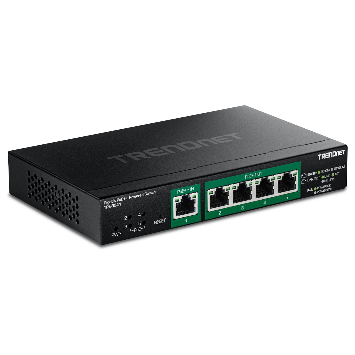 TRENDnet TPE-B541 Gigabit PoE++ Powered 5-Port Managed Switch PoE Passthrough