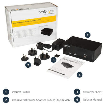 STARTECH.COM DisplayPort KVM Switch - 2 Port - Dual-Display - 4k 60hz - USB Hub - Audio and Microphone