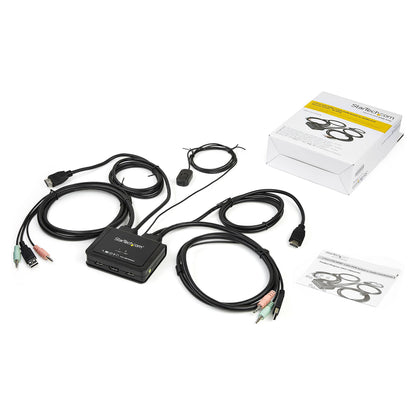 STARTECH.COM 2 Port HDMI KVM Switch with 4 Foot Built-In Cables - OS Independent - Support for 3.5mm Audio - USB 4K 60Hz