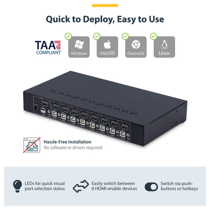 StarTech.com 8-Port HDMI KVM Switch w/1U Rack Mount Kit, 4K 60Hz