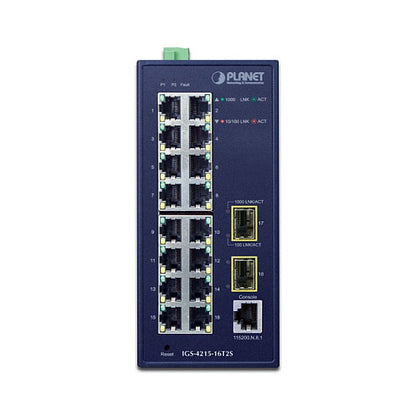 PLANET Industrial 16-Port Managed Switch IGS-4215-16T2S