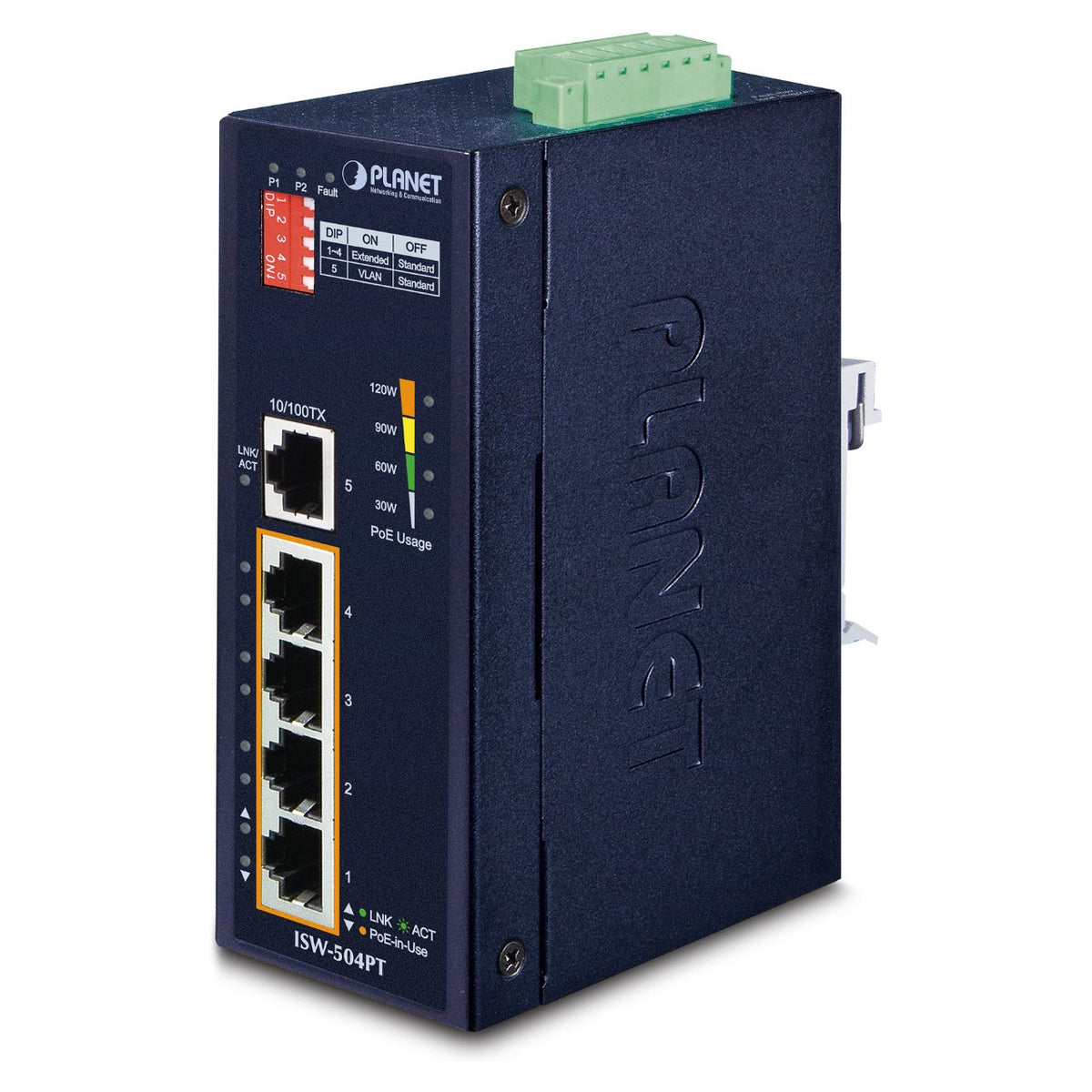 PLANET 5-Port Industrial Ethernet Switch w/ 4 PoE (-40~75