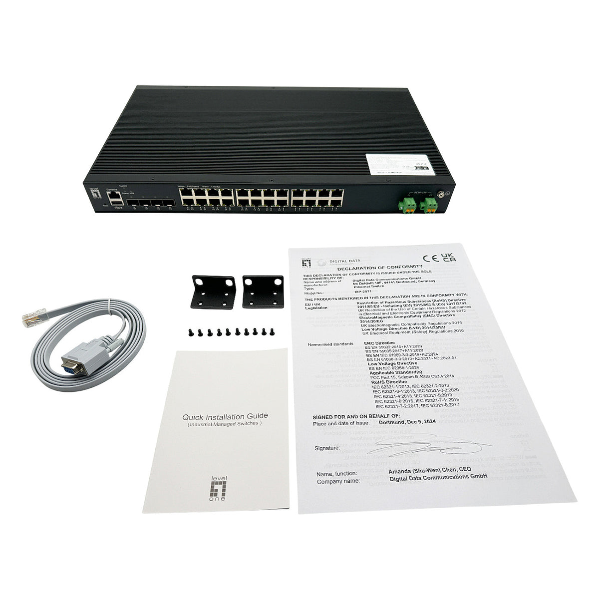 LevelOne Industr.PoE Switch 24xGE PoE/+ 370W Managed L2