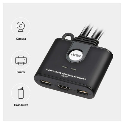 ATEN KVM Switch CS22U-HF 2 Port USB/HDMI Kabel