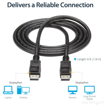 StarTech DisplayPort 1.2 Cable with Latches - Certified 6 ft