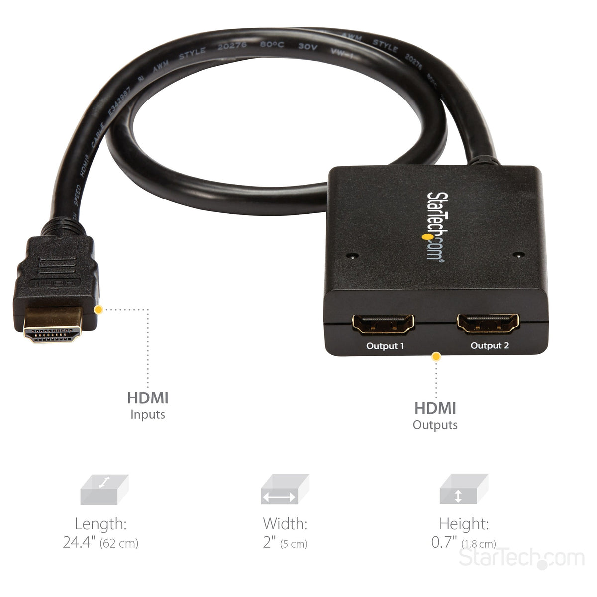 StarTech ST122HD4KU 2 port HDMI 1.4 splitter cable - USB powered - 4K30