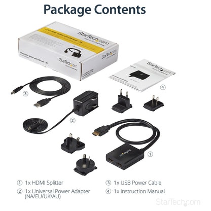 StarTech ST122HD4KU 2 port HDMI 1.4 splitter cable - USB powered - 4K30