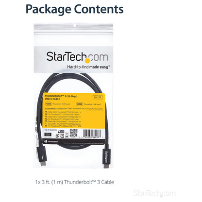 StarTech 1m Thunderbolt 3 20Gbps USB-C Cable - Thunderbolt USB and DisplayPort Compatible