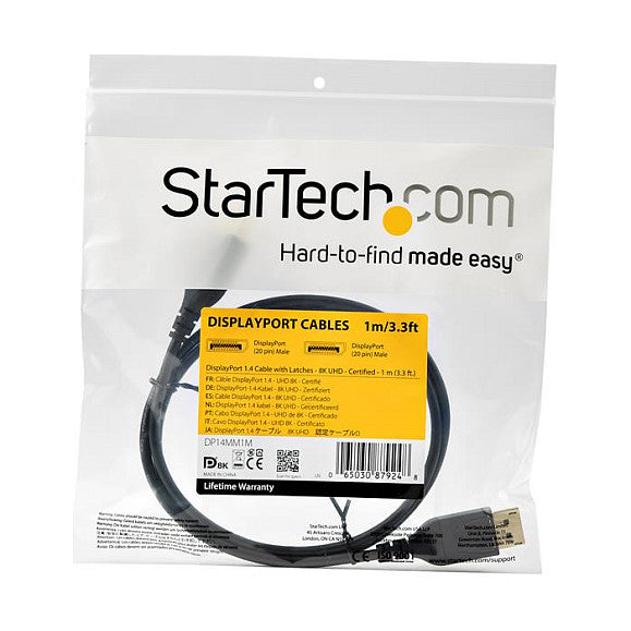 StarTech DisplayPort 1.4 Cable - 3.3 ft / 1m - VESA Certified - 8K60Hz - HBR3 - HDR - DP to DP Mon Cable - 8K DisplayPort Cable