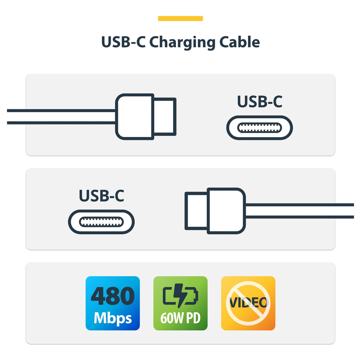 StarTech 3.3ft (1m) USB-C Charging Cable, Charge & Sync, 60W (3A)