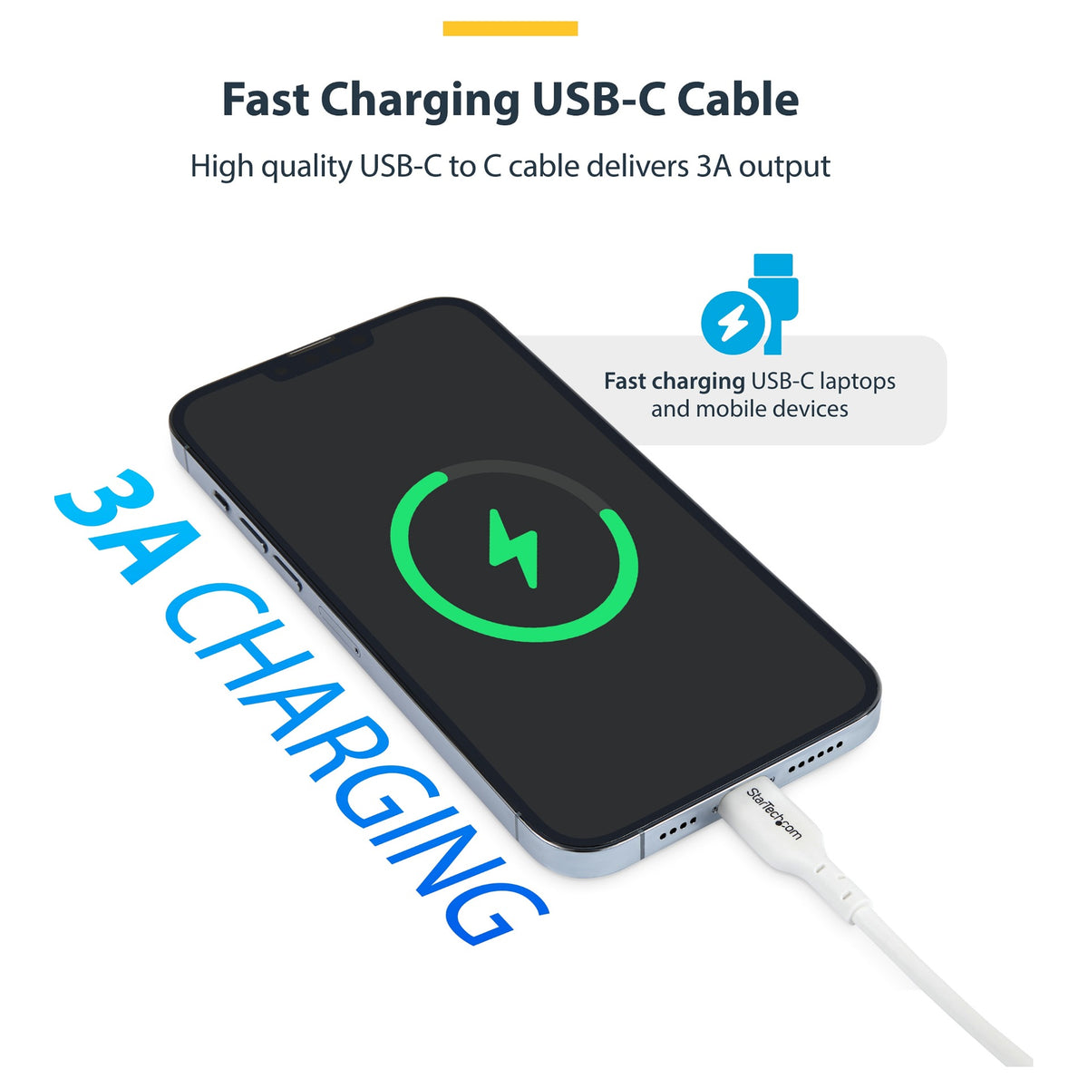 StarTech 3.3ft (1m) USB-C Charging Cable, Charge & Sync, 60W (3A)