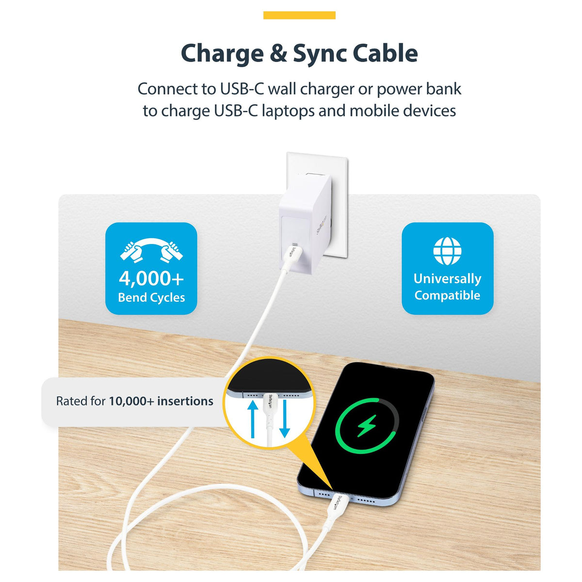 StarTech 3.3ft (1m) USB-C Charging Cable, Charge & Sync, 60W (3A)