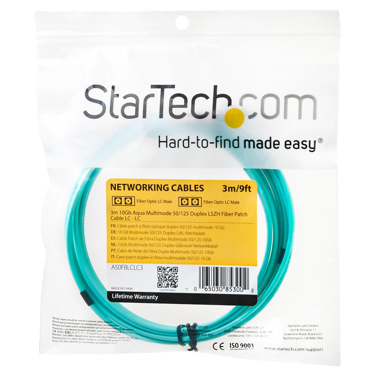 StarTech 3m 10 Gb Aqua Multimode 50/125 Duplex LSZH Fiber Patch Cable