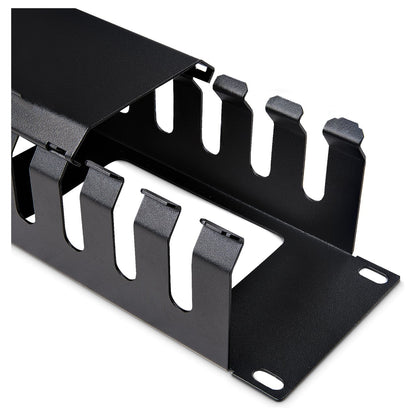 StarTech 2U Horizontal Finger Duct Rack Cable Management Panel with Cover