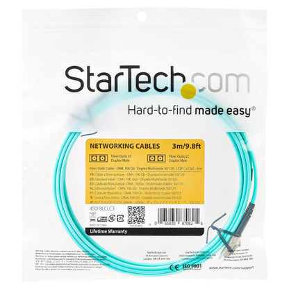 StarTech Aqua OM4 Duplex Multimode Fiber 3m / 9 ft 100 Gb 50/125 OM4 Fiber LC to LC Fiber Patch Cable