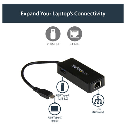 StarTech USB-C auf Gigabit Netzwerkadapter mit extra USB Anschluss - USB 3.1 Gen 1 (5 Gbit/s)