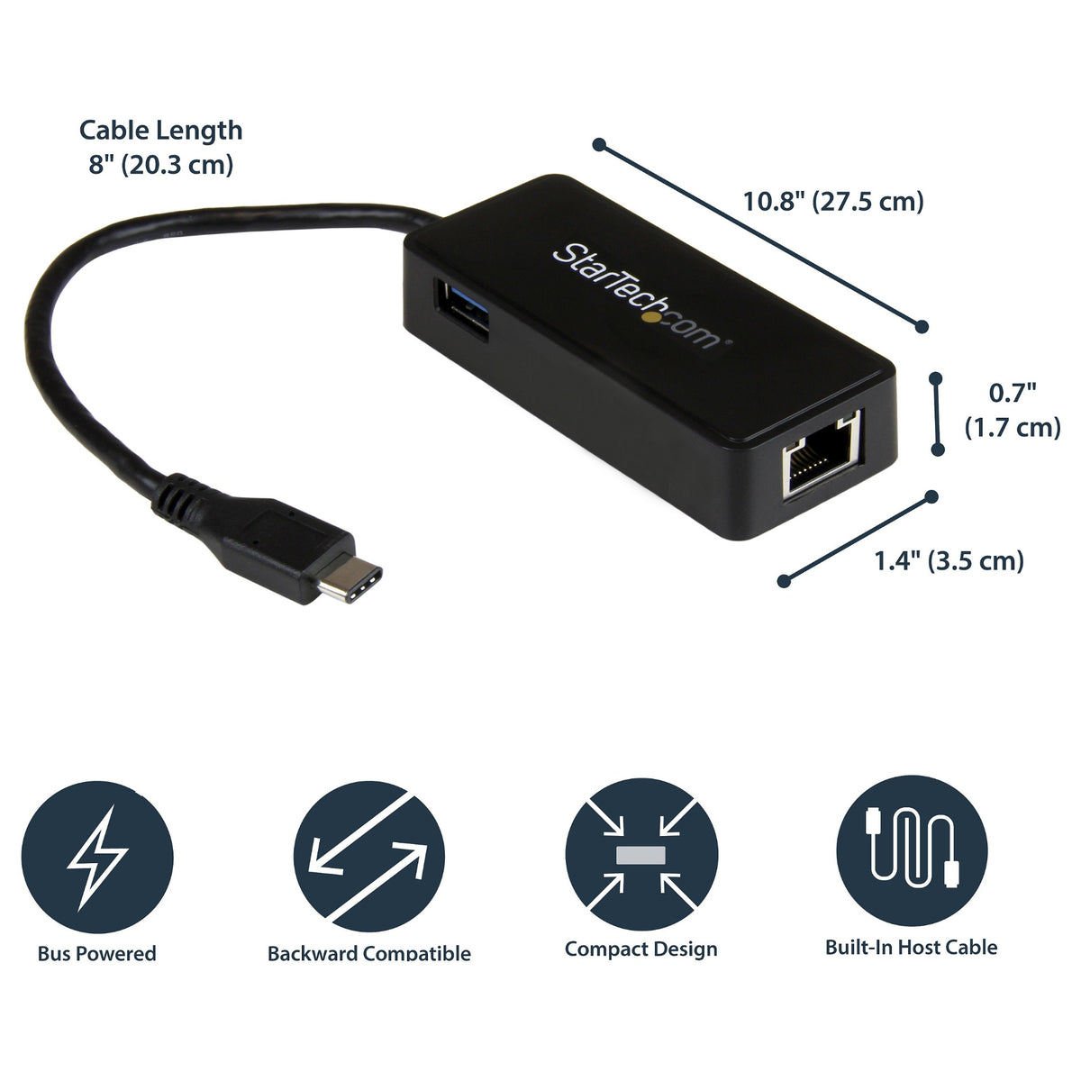 StarTech USB-C auf Gigabit Netzwerkadapter mit extra USB Anschluss - USB 3.1 Gen 1 (5 Gbit/s)