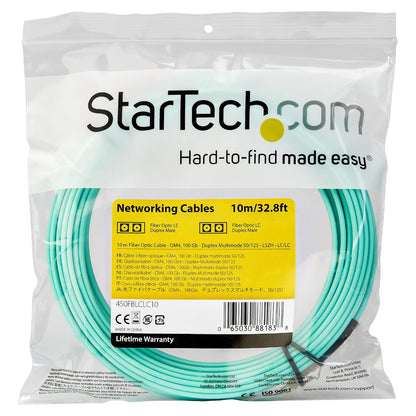 StarTech 10m OM4 LC to LC Multimode Duplex Fiber Optic Patch Cable- Aqua - 50/125 - Fiber Optic Cable - 40/100Gb - LSZH