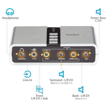 StarTech 7.1 USB Audio Adapter External Sound Card with SPDIF Digital Audio