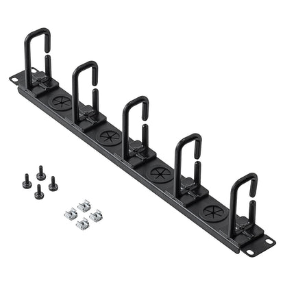 StarTech Server Rack Cable Management - with Holes - 1U - D-Ring Hooks - Horizontal - Cable Organizer - Cord Management