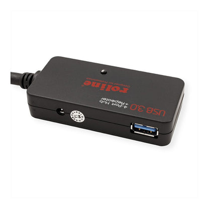 ROLINE USB 3.2 Gen 1 4-Port Hub mit Repeater, schwarz, 10 m
