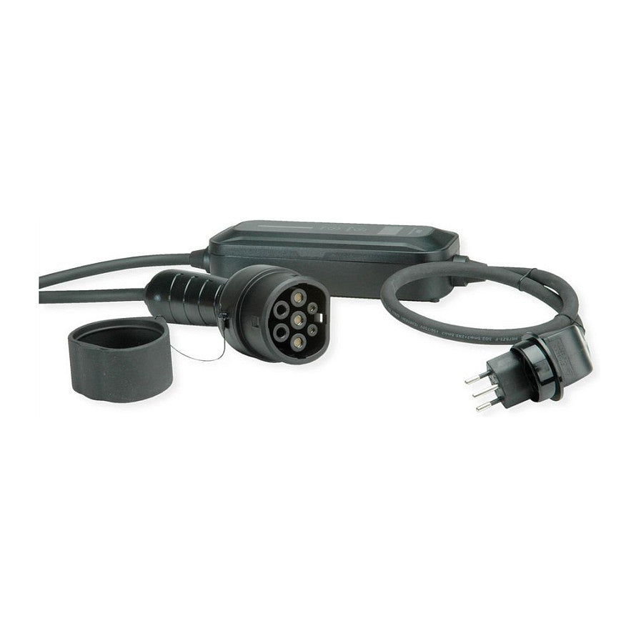ROLINE Tragbares E-Auto Ladegert, T12 (CH, Typ J) & Typ2 Stecker, 1-phasig, Mode 2, 10 A, 2,3 kW, 5 m