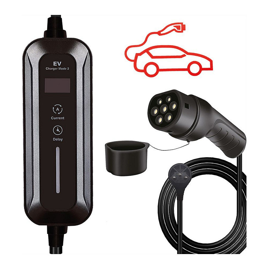 ROLINE Tragbares E-Auto Ladegert, T12 (CH, Typ J) & Typ2 Stecker, 1-phasig, Mode 2, 10 A, 2,3 kW, 5 m