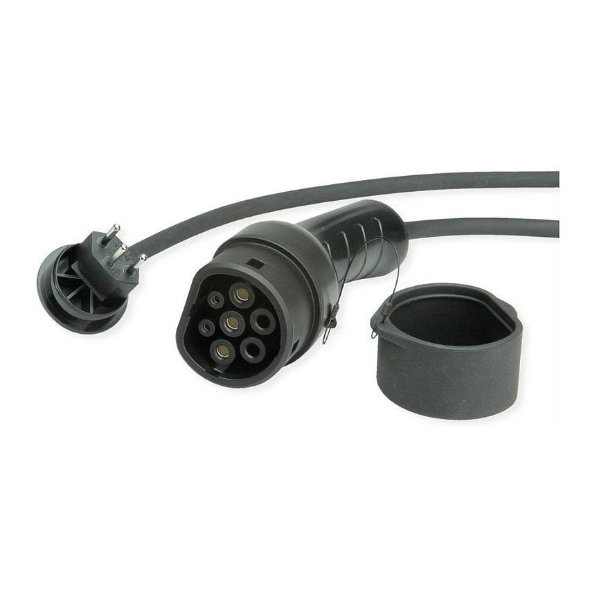 ROLINE Tragbares E-Auto Ladegert, T12 (CH, Typ J) & Typ2 Stecker, 1-phasig, Mode 2, 10 A, 2,3 kW, 5 m