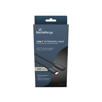 MediaRange USB-C Verlängerungskabel, USB 3.2, 60W, 2m, sw