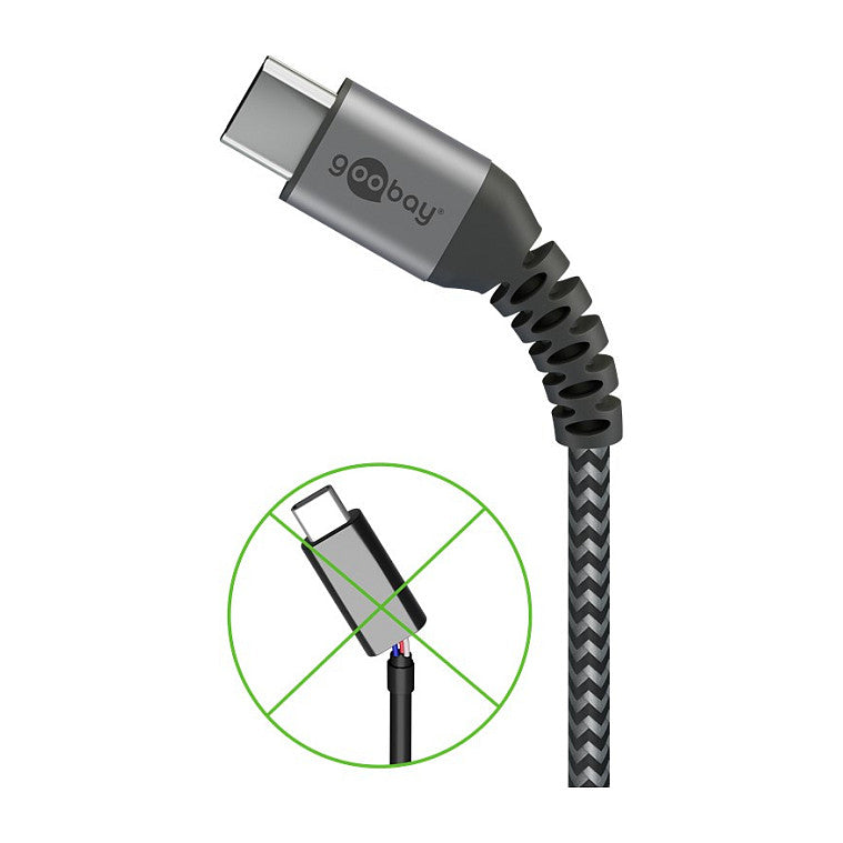 Goobay USB-C auf USB-C mit Metallsteckern, grau, 2m