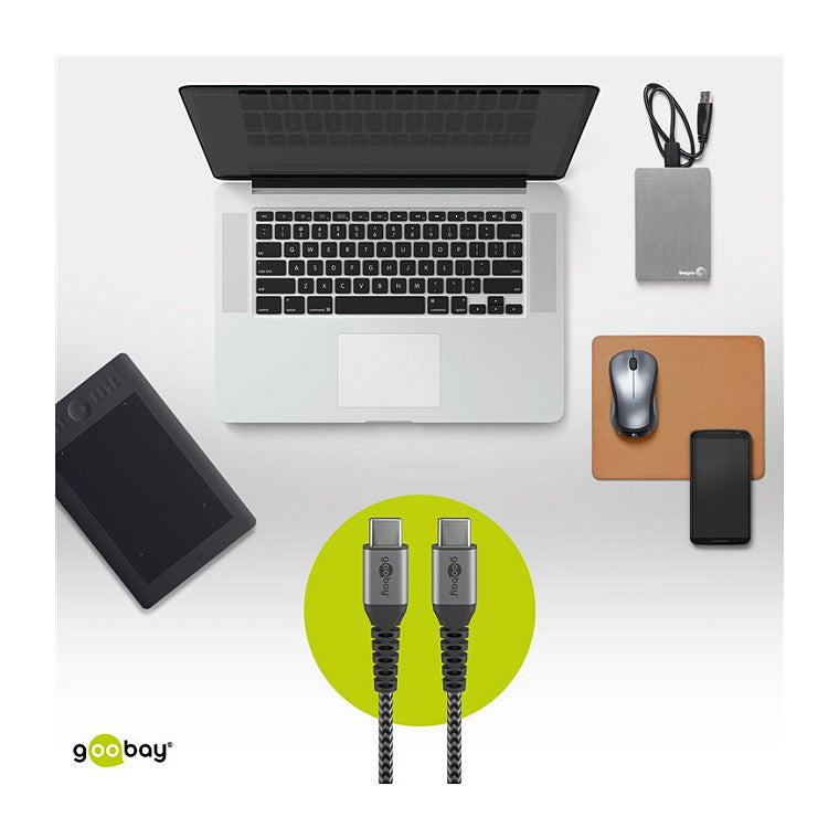 Goobay USB-C auf USB-C mit Metallsteckern, grau, 2m