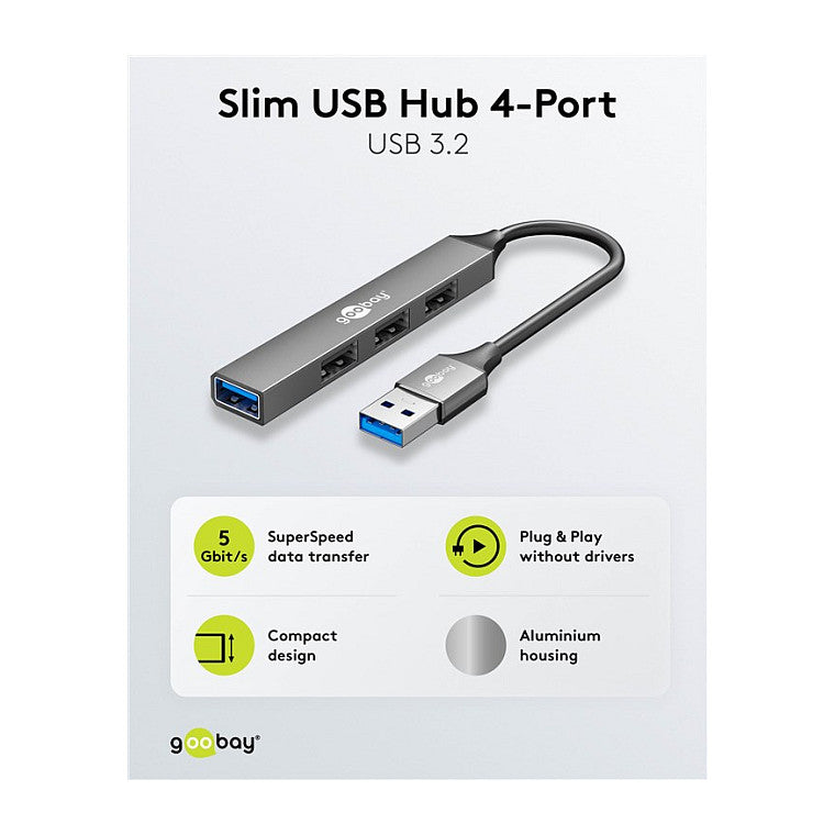 Goobay Slim 4-Port USB-Hub, USB-A auf USB-A, 5 Gbit/s