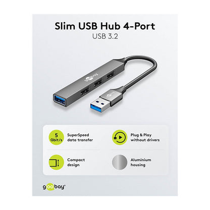 Goobay Slim 4-Port USB-Hub, USB-A auf USB-A, 5 Gbit/s