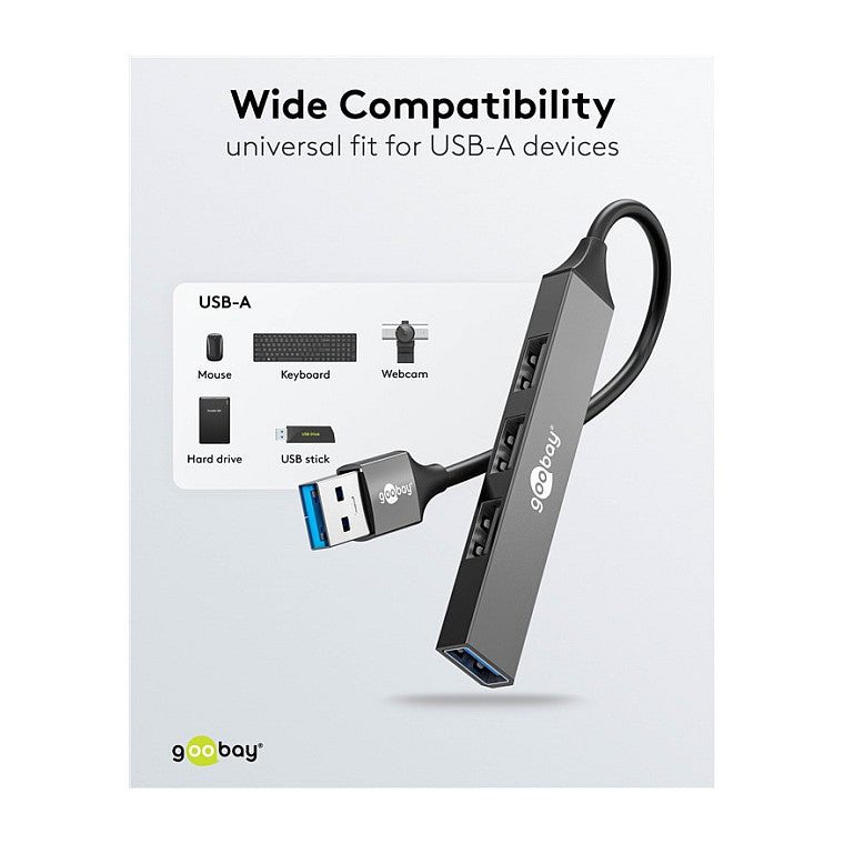 Goobay Slim 4-Port USB-Hub, USB-A auf USB-A, 5 Gbit/s