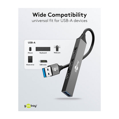 Goobay Slim 4-Port USB-Hub, USB-A auf USB-A, 5 Gbit/s