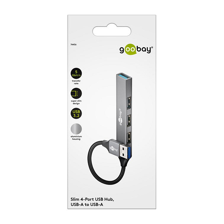 Goobay Slim 4-Port USB-Hub, USB-A auf USB-A, 5 Gbit/s
