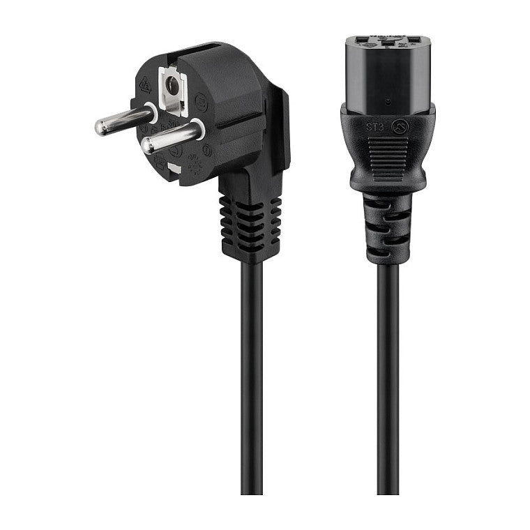 Goobay Kaltgerte-Anschlusskabel C13 > Schutzkontakt-Stecker (schwarz, 1,5 Meter, abgewinkelter Stecker)