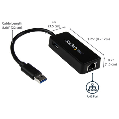 USB31000SPTB USB 3.0 to Gigabit NIC Adapter with USB Port