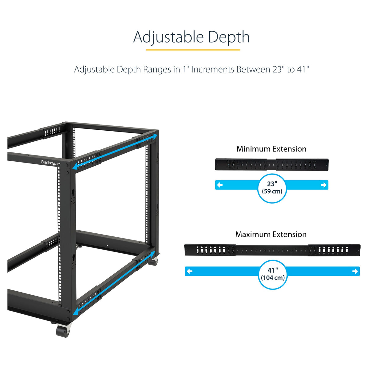 25U Adjustable Depth Open Frame 4 Post Server Rack w/ Casters Levelers and Cable Management Hooks