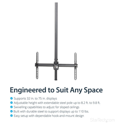 STARTECH.COM TV Deckenhalterung - 2,5m bis 3m Stange-Vollbewegliche Fernsehhalterung-TV VESA Halterung 32 bis 70Zoll (81cm - 178cm)