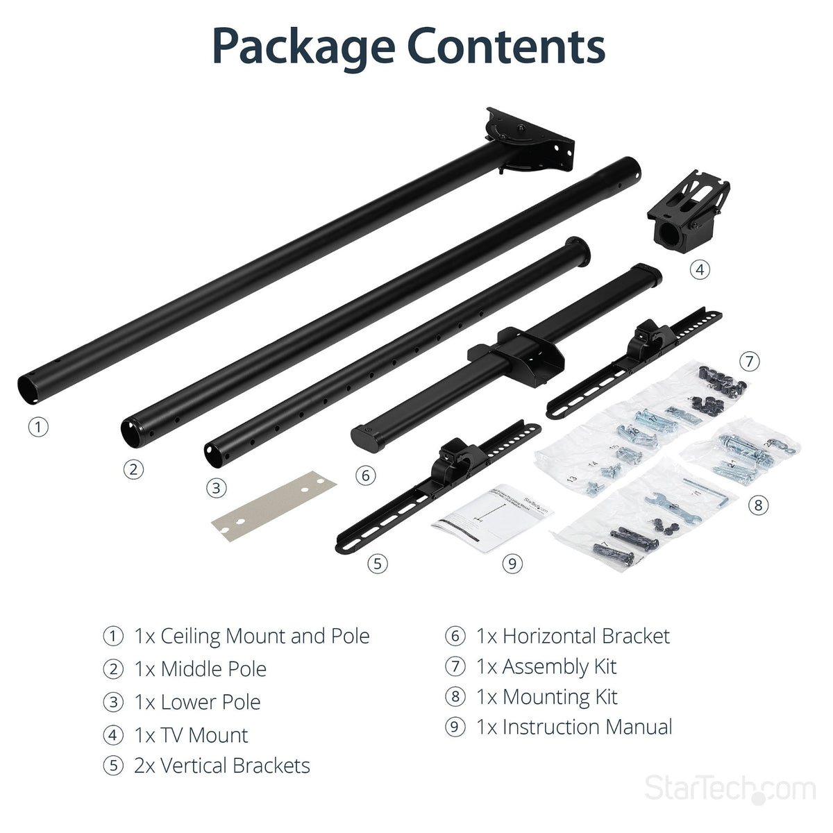 STARTECH.COM TV Deckenhalterung - 2,5m bis 3m Stange-Vollbewegliche Fernsehhalterung-TV VESA Halterung 32 bis 70Zoll (81cm - 178cm)