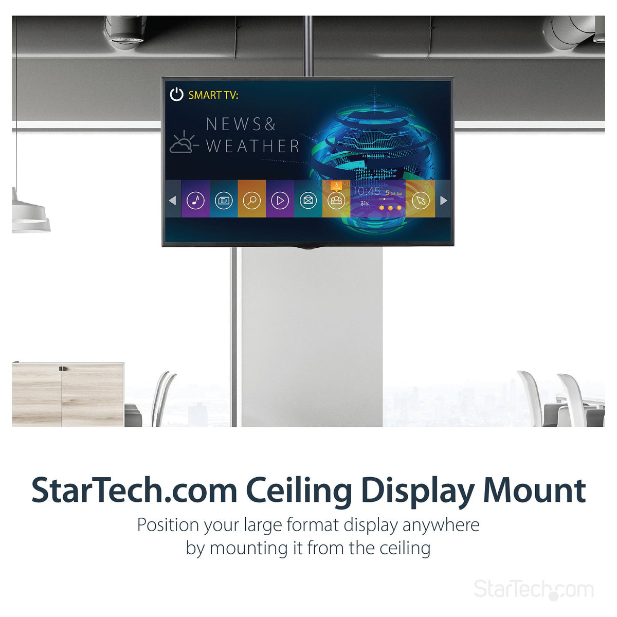 STARTECH.COM TV Deckenhalterung - 2,5m bis 3m Stange-Vollbewegliche Fernsehhalterung-TV VESA Halterung 32 bis 70Zoll (81cm - 178cm)