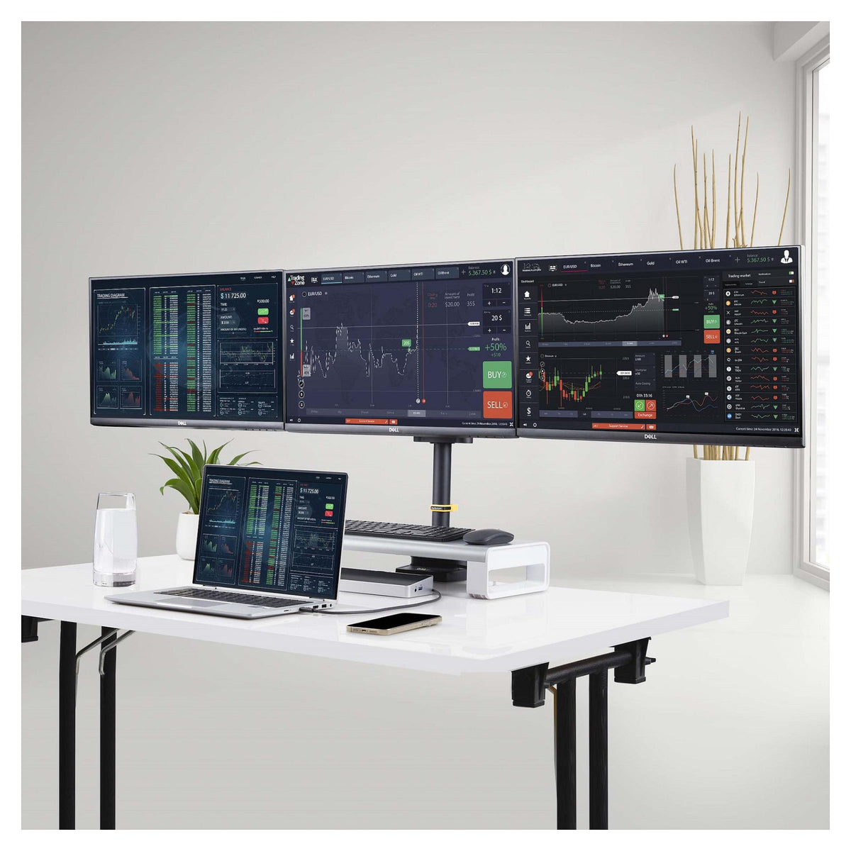 StarTech.com Monitortischhalterung, 3x 27 in Monitore, VESA 75x75/100x100 - Befestigungskit - einstellbarer Arm - für 3 LCD-Anzeigen