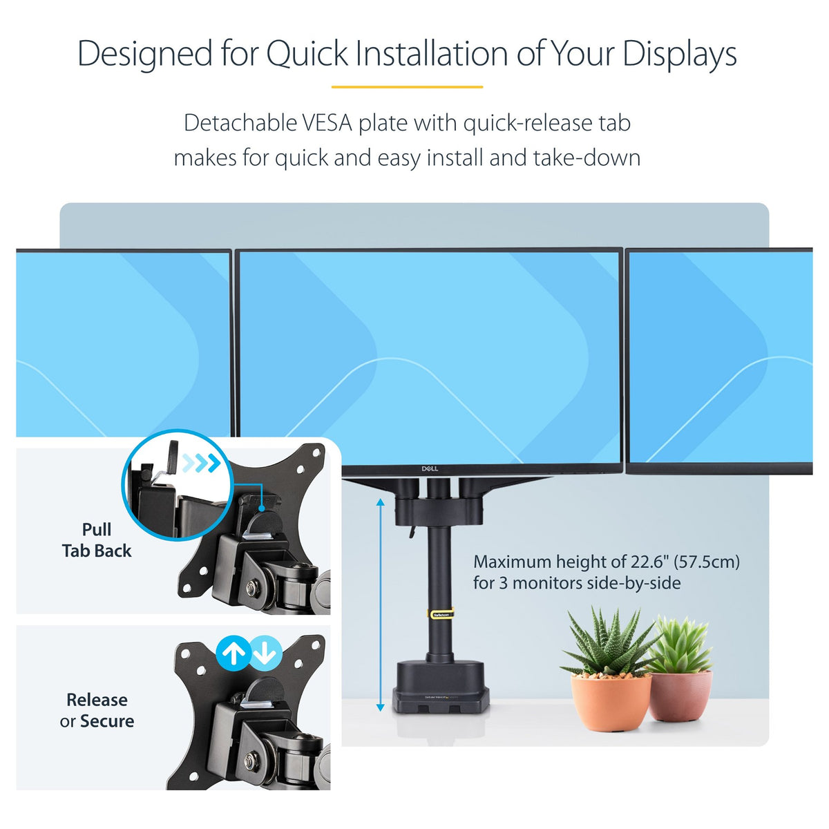 StarTech.com Monitortischhalterung, 3x 27 in Monitore, VESA 75x75/100x100 - Befestigungskit - einstellbarer Arm - für 3 LCD-Anzeigen