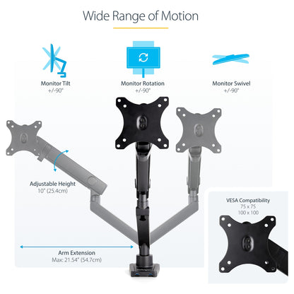 StarTech.com Desk Mount Monitor Arm with 2x USB 3.0 ports, Slim Full Motion Adjustable Single Monitor VESA Mount up to 17.6lbs (8kg)
