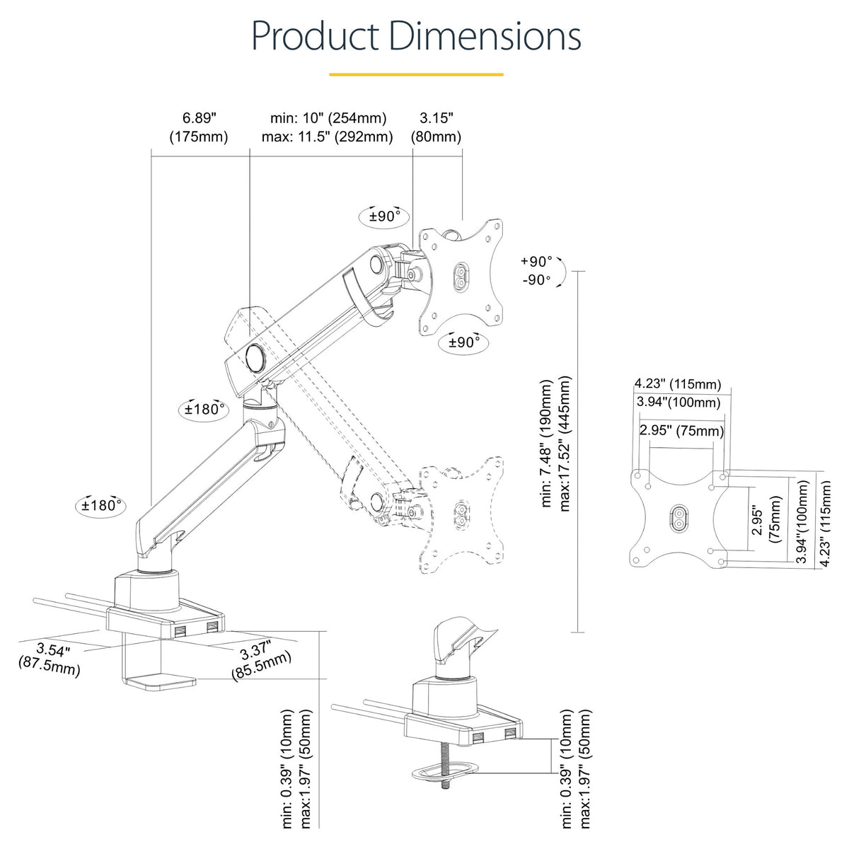 StarTech.com Desk Mount Monitor Arm with 2x USB 3.0 ports, Slim Full Motion Adjustable Single Monitor VESA Mount up to 17.6lbs (8kg)
