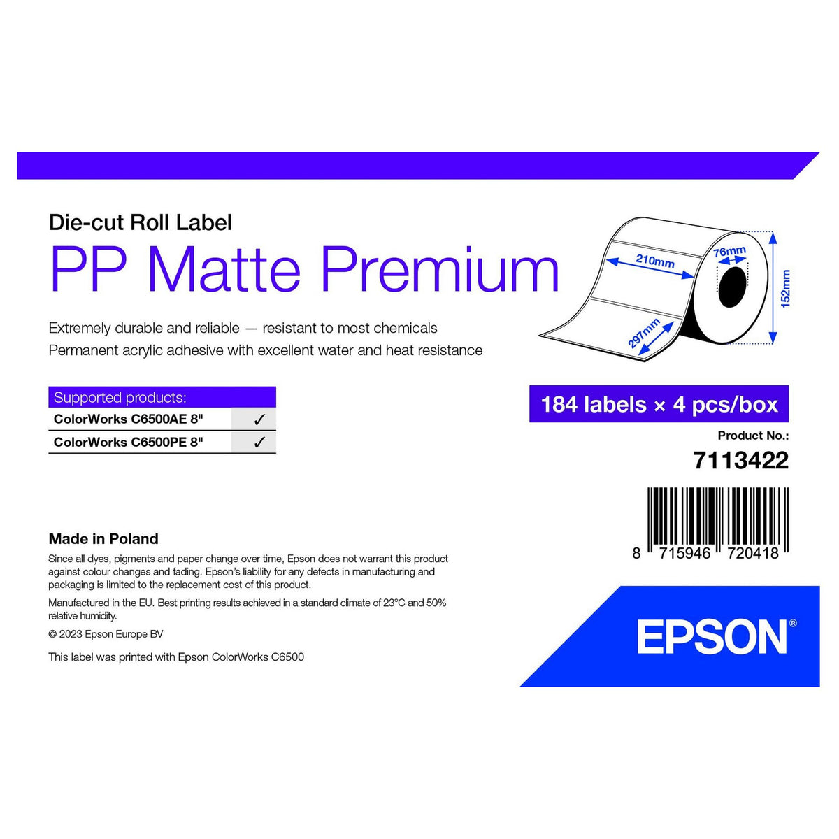 EPSON PP Matte Label 210x297mm 184 Etiketten, Die-Cut